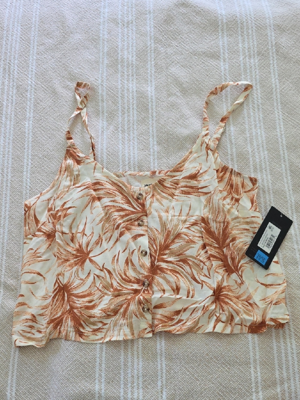 Hurley Cream and Rust Palm-Print Button-Front Cami
